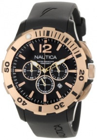 Nautica Men's N19556G BFD 101 Black Resin and Black Dial with Rose Gold Top Ring Watch