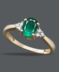 Never go unnoticed. A vibrant oval-cut emerald (5/8 ct. t.w.) surrounded by round-cut diamond accents adds the perfect touch of color to your look. Set in 14k gold.