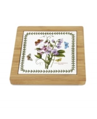 A natural twist on a perennial favorite, this trivet from Portmeirion serveware combines the true-to-life floral motifs and triple-leaf border of Botanic Garden dinnerware with handsome bamboo wood.