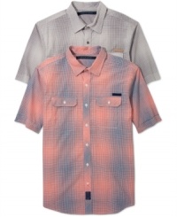 An ombre design give this Sean John classic checkered shirt a modern edge.