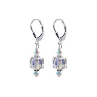 SCER053 Sterling Silver 8mm Clear Cube Crystal Earrings Made with Swarovski Elements