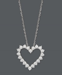 Open your heart and let love in. This symbolic open-cut heart pendant by Arabella makes a beautiful gift for a loved one. Crafted in 14k white gold, round-cut Swarovski zirconias (1 ct. t.w.) decorate the edges. Approximate length: 18 inches. Approximate drop: 1 inch.