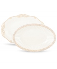 Two of a kind, Butler's Pantry party platters add a vintage touch to every gathering. With embossed vines and fluting in one and scalloped detail on the other, this graceful pair shares a soft, feminine look and superior Lenox craftsmanship.