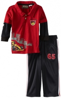 Nannette Baby-boys Infant Race Car 2 Piece Pant Set, Red, 24 Months