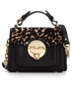 Master mixed media accessorizing with this chic satchel from MICHAEL Michael Kors. Signature golden hardware adorn the sumptuous leather accented with leopard haircalf trim, making this silhouette effortlessly exotic.