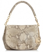 Skin is in. Keep your look sleek and sexy with this python-embossed leather lovely from MICHAEL Michael Kors. Featuring golden detailing and chain-link accents, its chic shape is sized-right to meet all your daily demands.