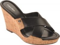 Calvin Klein Women's Evah Sandals,Black/Natural Nappa Leather/Cork,8.5 M US