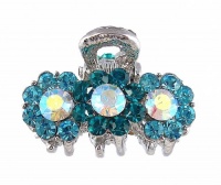 Hair Clip - H7- Crystal Flowers - Sm Size (1x 3/4) ~ Aqua and Blue Zircon