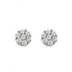 .925 Sterling Silver Rhodium Plated Flower CZ Stud Earrings with Screw-back for Children & Women