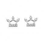 .925 Sterling Silver Rhodium Plated Crown CZ Stud Earrings with Screw-back for Children & Women