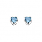 .925 Sterling Silver Rhodium Plated 5mm March Birthstone Heart Bezel CZ Solitaire Basket Stud Earrings for Baby and Children & Women with Screw-back (Aquamarine, Light Blue)