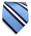 100% Silk Woven Light Blue and Navy Power Striped Tie