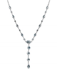 Say yes to elegance inspired by the ocean. This y-shaped necklace highlights round and oval-cut blue topaz gemstones (8-1/2 ct. t.w.) that shimmer in a 14k white gold setting. Approximate length: 17 inches. Approximate drop: 1-1/2 inches.