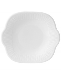 Nantucket Basket is a fine, all-white Wedgwood china dinnerware and dishes pattern with an embossed basket-weave pattern on the edges.