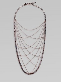 From the Art Deco Collection. A delicate but powerful web of crisscrossed chains edged by bold rectangular beads evokes a femme fatale look from the golden age of Hollywood.Hand-stained copperLength, about 17¾Lobster claspMade in USA