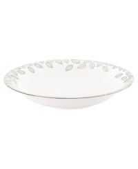 Gleaming leaves rain down on this white bone china pasta bowl, topped off with a platinum rim. From Lenox Lifestyle dinnerware, these dishes are playfully modern and naturally chic, and have an enchanting look that's fresh and perfect for every occasion. (Clearance)