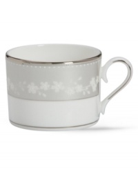 Tea and coffee never looked this good. Each cup is elegantly crafted in bone china with a delicate floral design and textured white beads finished with stunning platinum trim to complete the perfect table setting. From the Lenox dinnerware collection.