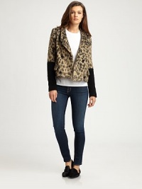 Capturing the animal-print trend is as easy as donning this cropped mixed-media design.Notched collarLong sleevesDouble-breasted designButton closureFlap pocketsFully linedAbout 22 from shoulder to hemBody: 40% cotton/16% polyester/13% virgin wool/13% poly-cotton blend/9% mohair/7% alpaca/2% nylonContrast: polyesterDry cleanImported Model shown is 5'8½ (174cm) wearing US size 4. 