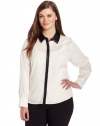 Calvin Klein Women's Plus-Size Blouse with Faux Leather Placket