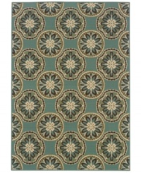 Plant something fresh on your patio. This Sphinx area rug adds irresistible style to any indoor or outdoor gathering space, featuring a vibrant floral motif constructed from soft and durable polypropylene that's tough, weather-resistant and easy to clean. (Clearance)