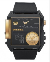 Diesel Quartz Black Leather Band Black / Gold Dials Men's Watch - DZ7196