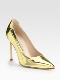 Undeniably sexy pump of lustrous metallic leather, with a high back and elegant point toe. Self-covered heel, 4 (100mm)Metallic leather upperPoint toeLeather lining and solePadded insoleMade in Italy