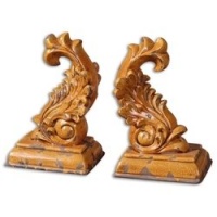 Set of 2 Bookends with Crackled Gold Finish