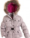 Dollhouse Girls Fleece Lined Hooded Bubble Jacket with Belt - Silver (Size 5/6)