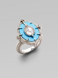 From the Oasis Collection. A gorgeous creation of textured sterling silver punctuated by oval-shaped turquoise, luminous white sapphires, and crystal.Turquoise, white sapphire, crystal Sterling silver Length, about 1 Imported