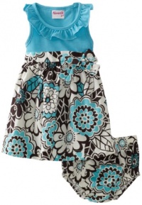 Nannette Baby-Girls Infant Floral Printed Poplin Dress and Panty Set, Ocean Wind, 24 Months