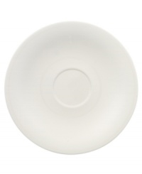 Fresh modern from Villeroy & Boch dinnerware. The dishes in this set are sheer white china in a clean round shape that inspires simply harmonious dining. A soft fluidity and radiant glaze give this breakfast saucer quiet elegance and lasting appeal.