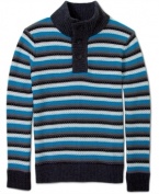 Line of attack: Sean John prepares you to fend off cold weather with a multi-stripe sweater.