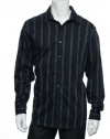 Tasso Elba Collezione Men's Black Vertical Striped Button Down Shirt