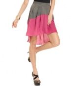 Colorblocking and an asymmetrical hi-lo hem adds a modern appeal to this BCBGeneration A-line skirt!