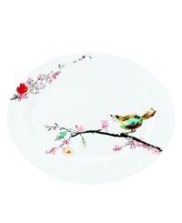 Make your favorite dish sing with the bright watercolor-inspired birds and florals of Chirp from Lenox Simply Fine dinnerware. The dishes including this irresistible serving platter are as durable as they are stylish, and are made of chip-resistant bone china.