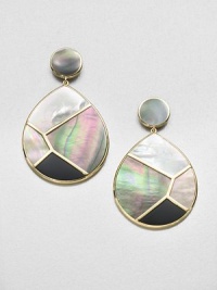 From the Polished Rock Candy® Collection. An iridescent blend of mother-of-pearl, black onyx, brown and black shell set in radiant 18k gold in a modern drop design. 18k goldMother-of-pearl and black onyxBlack and brown shellDrop, about 2.2Post backImported 