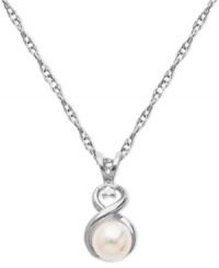 Get into the loop. This pendant, crafted from 10k white gold, dazzles with a cultured freshwater pearl (6-1/2 mm) and diamond accents for a stunning touch. Approximate length: 18 inches. Approximate drop: 3/4 inch.Get