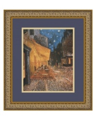 Arles, France comes to light under a starry sky in Vincent van Gogh's Cafe Terrace at Night. A denim-blue mat and gold-finished frame with embossed vines make the print stunning for virtually any setting.