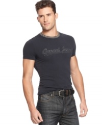 The latest logo tee from Armani Jeans: Made of touchably soft cotton with a graphic so understated that they'll have to come close to read it.