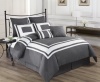 Cozy Beddings Lux Decor Collection 8-Piece Comforter Set with White Stripes, Queen, Grey