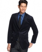 Complement your special occasion with this handsome slim fit 2 button blazer by Alfani RED.