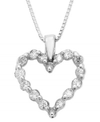 Round-cut diamonds (1/2 ct. t.w.) lend the classic heart shape sparkling whimsy. Set in 14k white gold. Chain measures 18 inches.