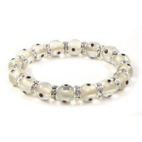 Bling Jewelry Evil Eye Beads 10mm White Stretch Swarovski Crystal Bracelet 7.5 Inch