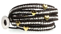 Angel Heart Silver Bead & Gold Plated Hearts on Genuine Leather Extra Long 5x Wrap Bracelet, Gift Box