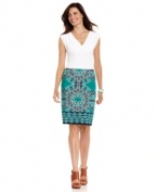 The intricate medallion print that graces this sleek Sunny Leigh skirt gives it chic, contemporary appeal. Wear it anywhere to give your look a bold graphic touch.