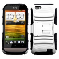 MYBAT AHTCONEVHPCSAAS002NP Advanced Armor Rugged Durable Hybrid Case with Kickstand for HTC One V - 1 Pack - Retail Packaging - White/Black