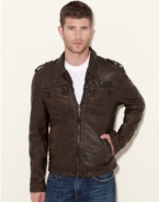 GUESS Distressed Faux-Leather Jacket