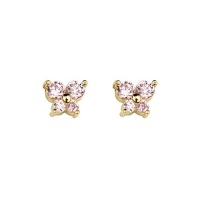 14K Yellow Gold Plated Pink Butterfly CZ Stud Earrings with Screw-back for Children & Women