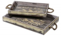 Set of 2 Natural Wood Trays