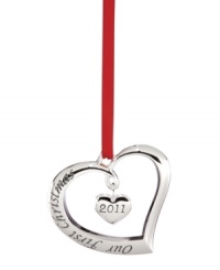 Two hearts in one, the 2011 Our First Christmas ornament is all about celebrating with the one you love. A romantic gift, crafted in lustrous silver plate by Lenox. (Clearance)